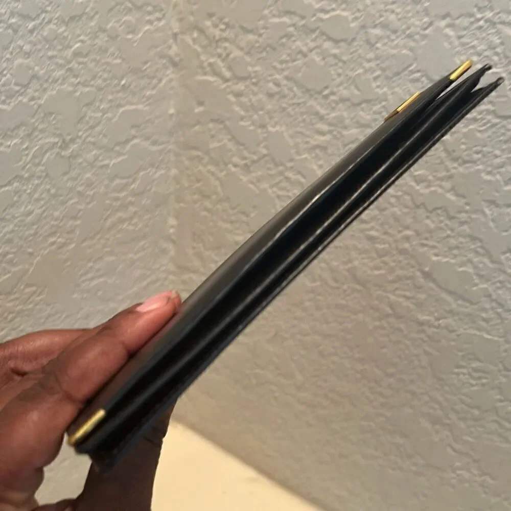 Dunhill Foldover Long Wallet Black Leather Checkbook Cardholder Travel Buisness